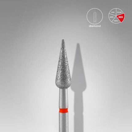 STALEKS EXPERT Diamond nail drill bit pointed pear red, head diameter 4 mm, working part 12 mm